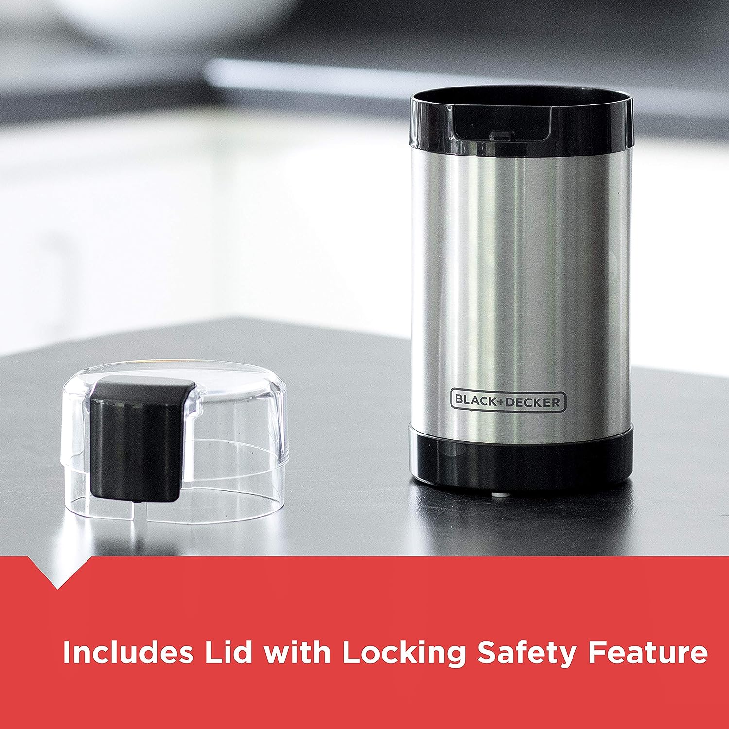 Black+Decker Grinder One Touch Push-Button Control, 2/3 Cup Coffee Bean Capacity, Stainless Steel