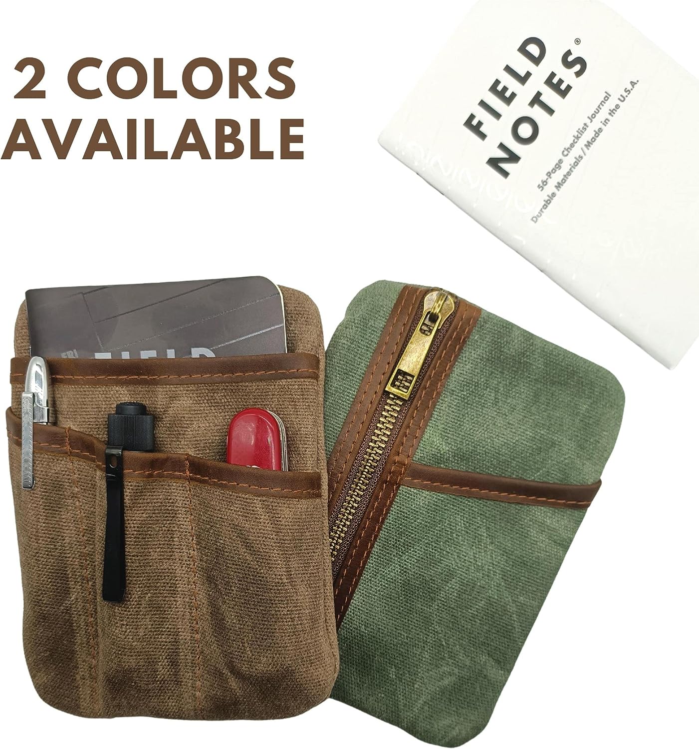 EDC Pouch 6 Pockets Protector Waxed Canvas and Leather Pocket Organizer Mini Pouch for Men