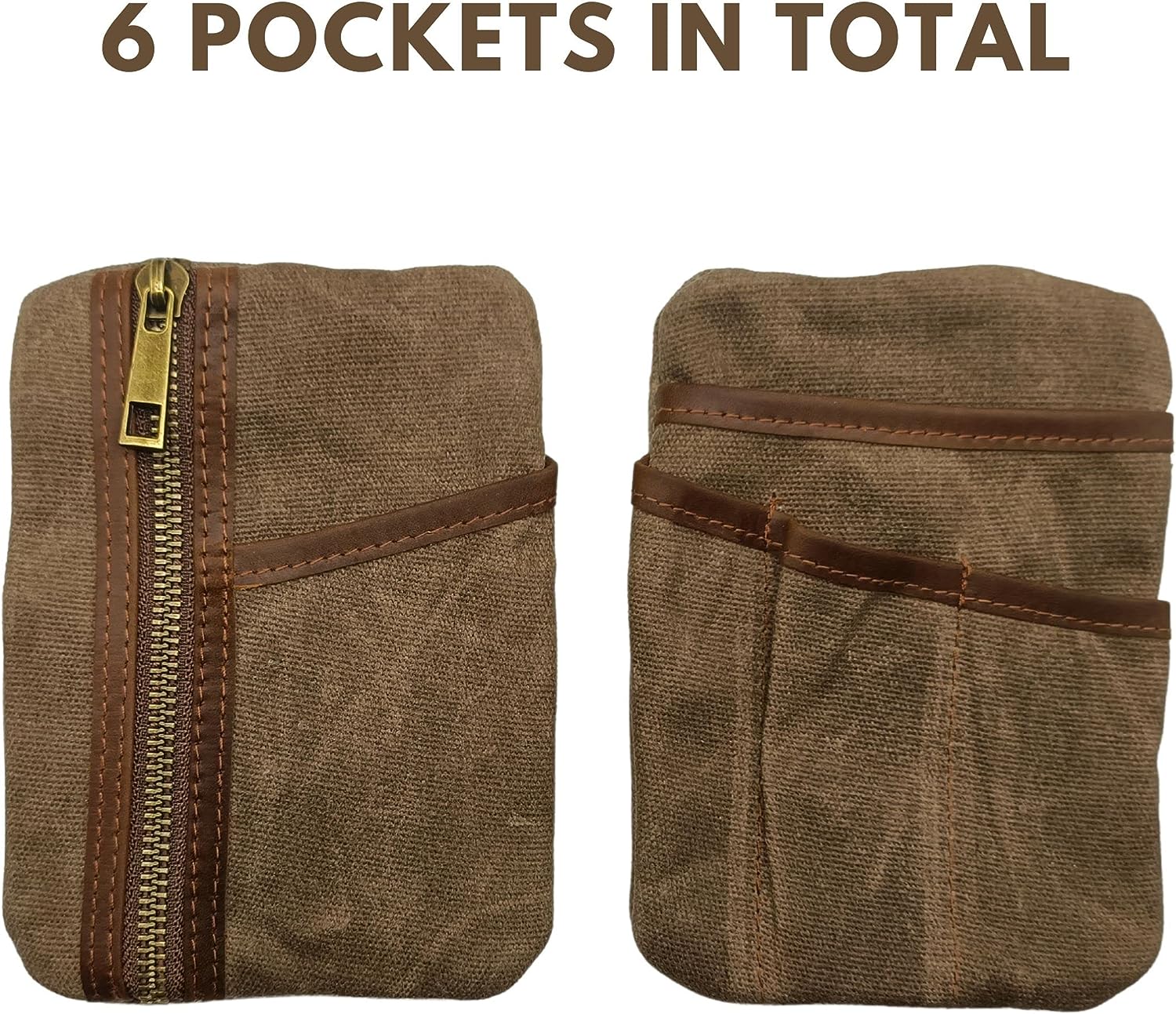 EDC Pouch 6 Pockets Protector Waxed Canvas and Leather Pocket Organizer Mini Pouch for Men