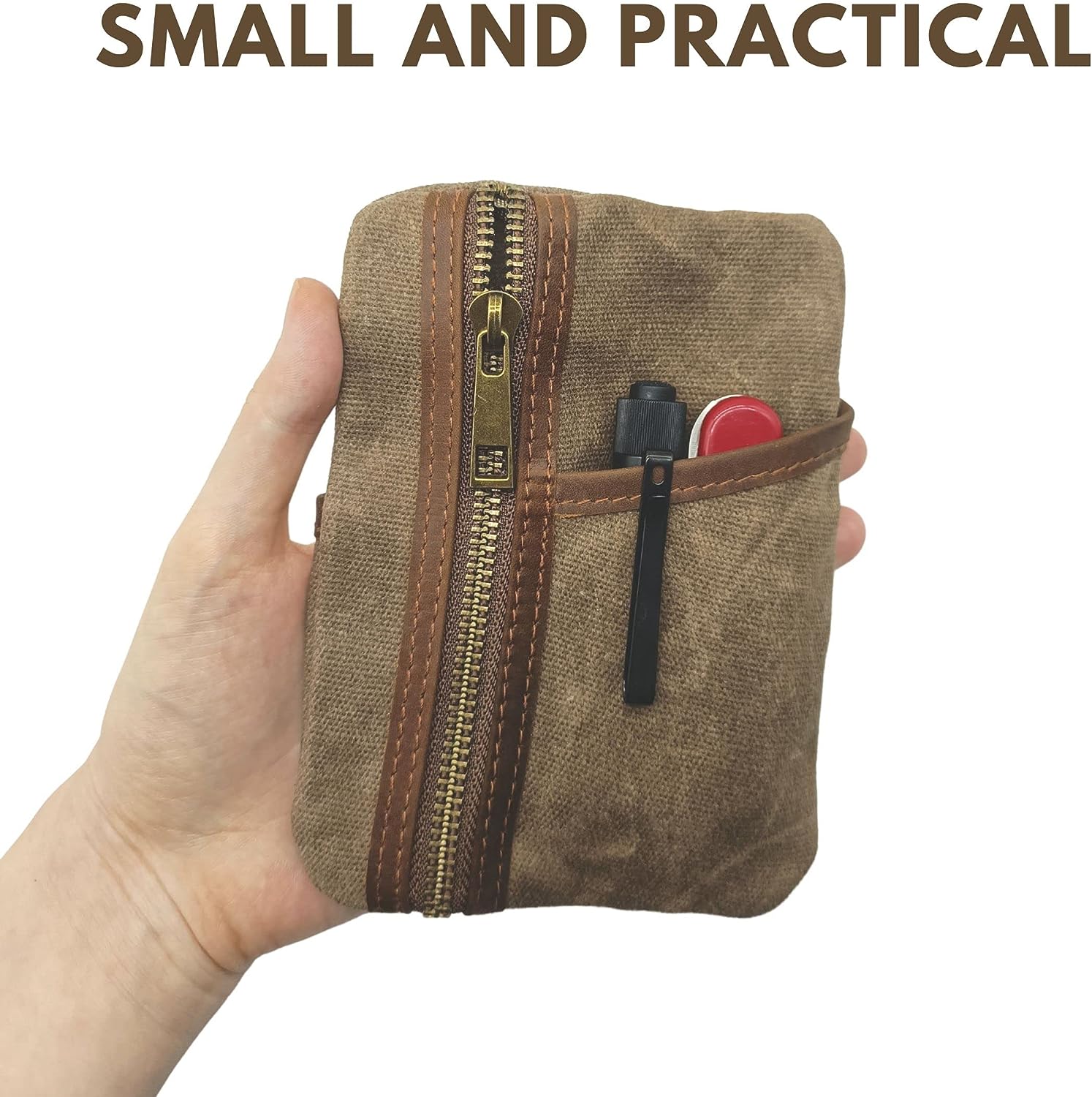 EDC Pouch 6 Pockets Protector Waxed Canvas and Leather Pocket Organizer Mini Pouch for Men