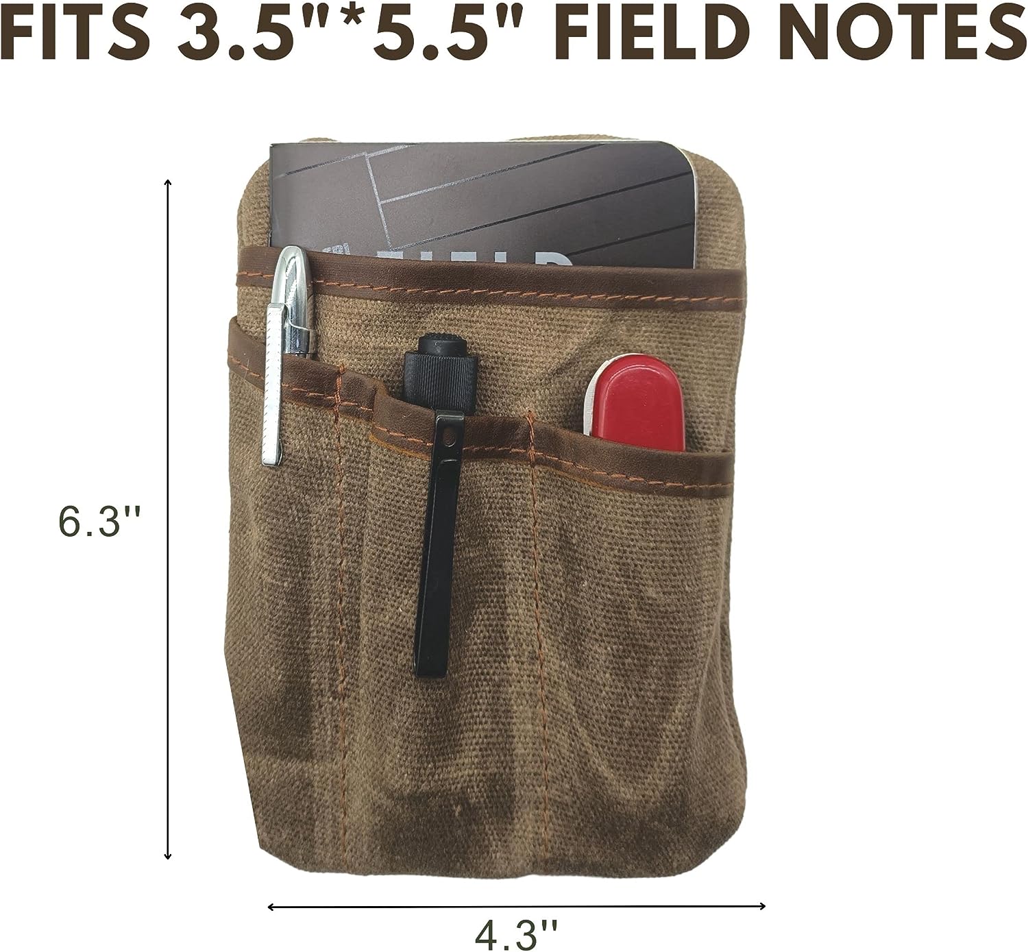 EDC Pouch 6 Pockets Protector Waxed Canvas and Leather Pocket Organizer Mini Pouch for Men