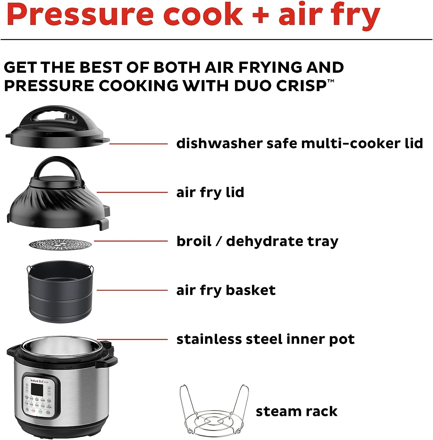 Instant Pot Duo Crisp 11-in-1 Air Fryer and Electric Pressure Cooker Combo with Multicooker Lids that Air Fries, Steams, Slow Cooks, Sautés, Dehydrates,  More, Free App With Over 800 Recipes, 8 Quart