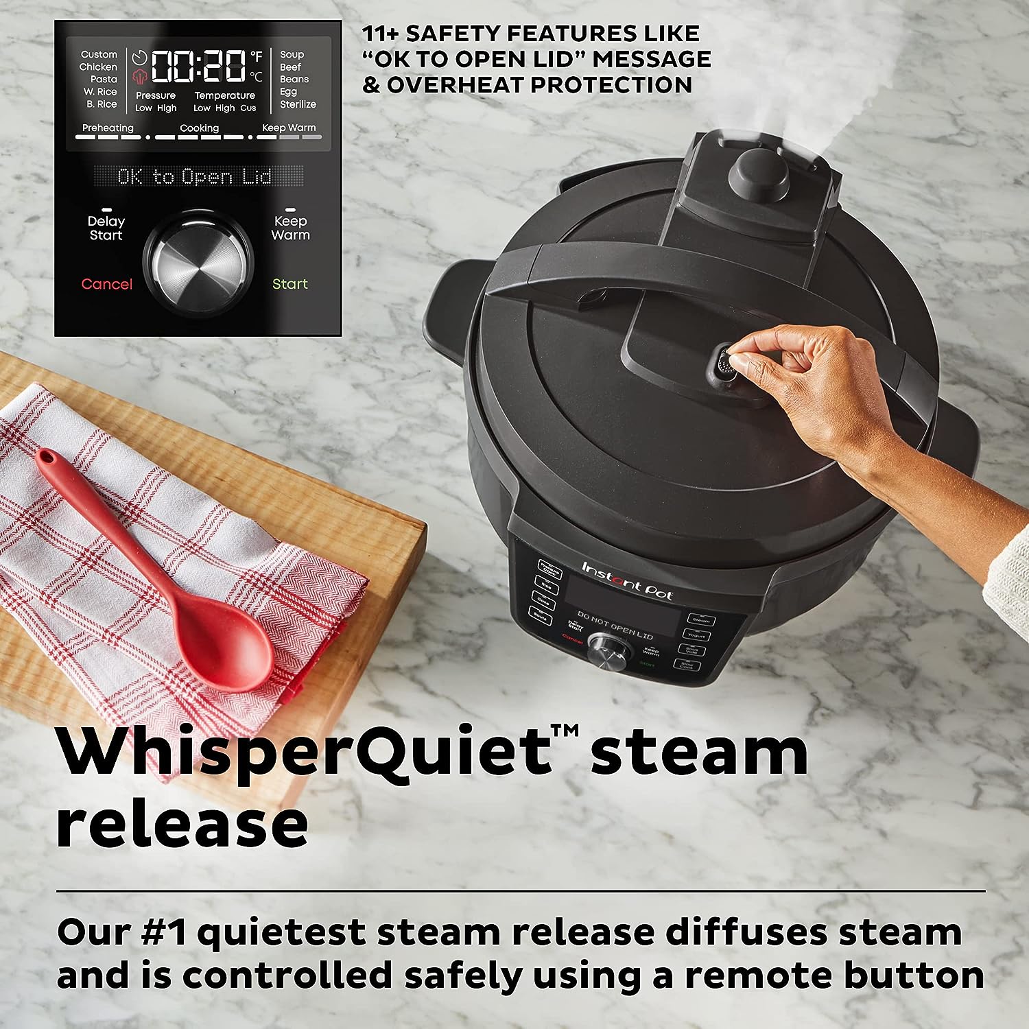 Instant Pot RIO Wide Plus, 7.5 Quarts 35% Larger Cooking Surface, WhisperQuiet Steam Release, 9-in-1 Electric Multi-Cooker, Pressure Cooker, Slow Cooker, Rice Cooker, Steamer, Sauté, Cake  Warmer