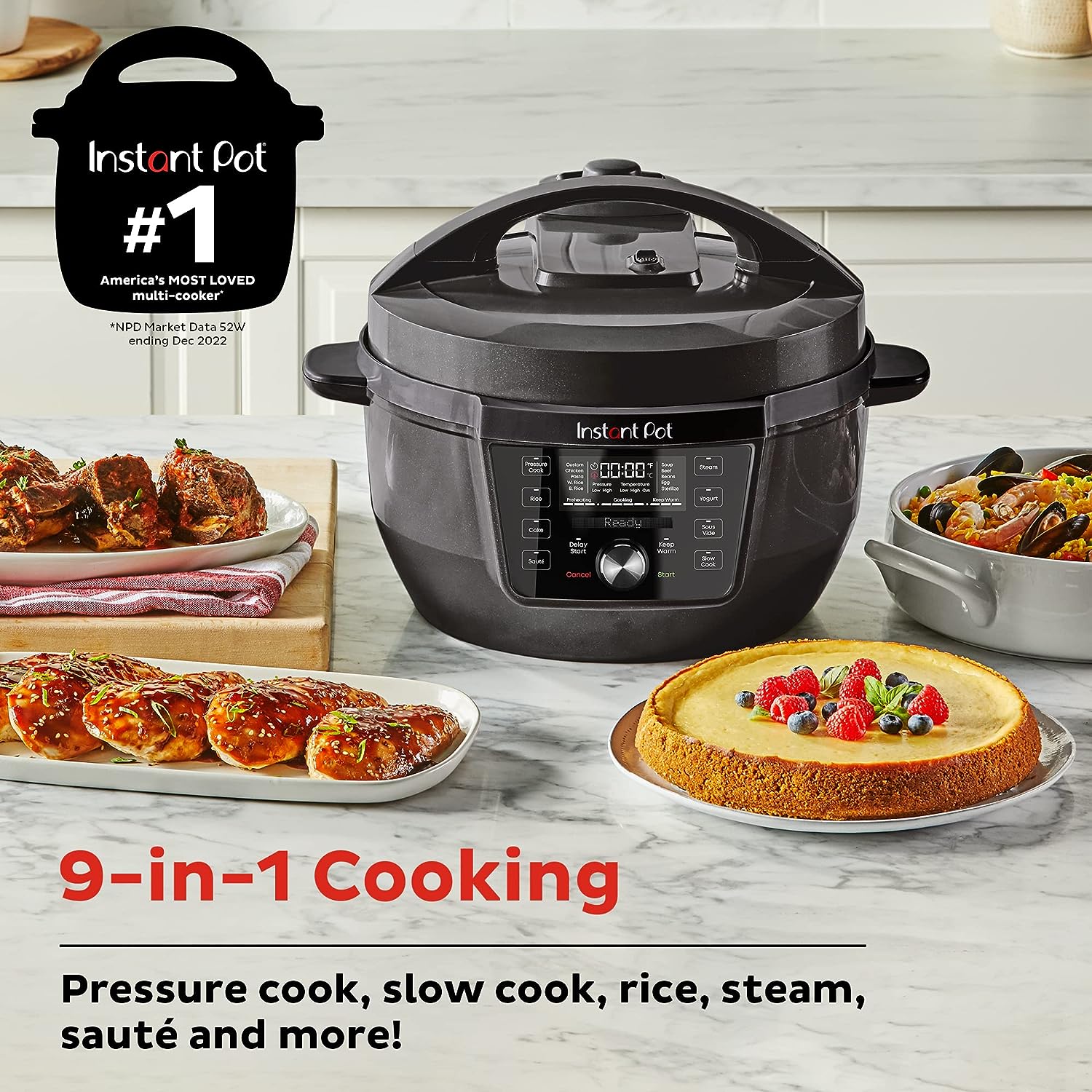 Instant Pot RIO Wide Plus, 7.5 Quarts 35% Larger Cooking Surface, WhisperQuiet Steam Release, 9-in-1 Electric Multi-Cooker, Pressure Cooker, Slow Cooker, Rice Cooker, Steamer, Sauté, Cake  Warmer