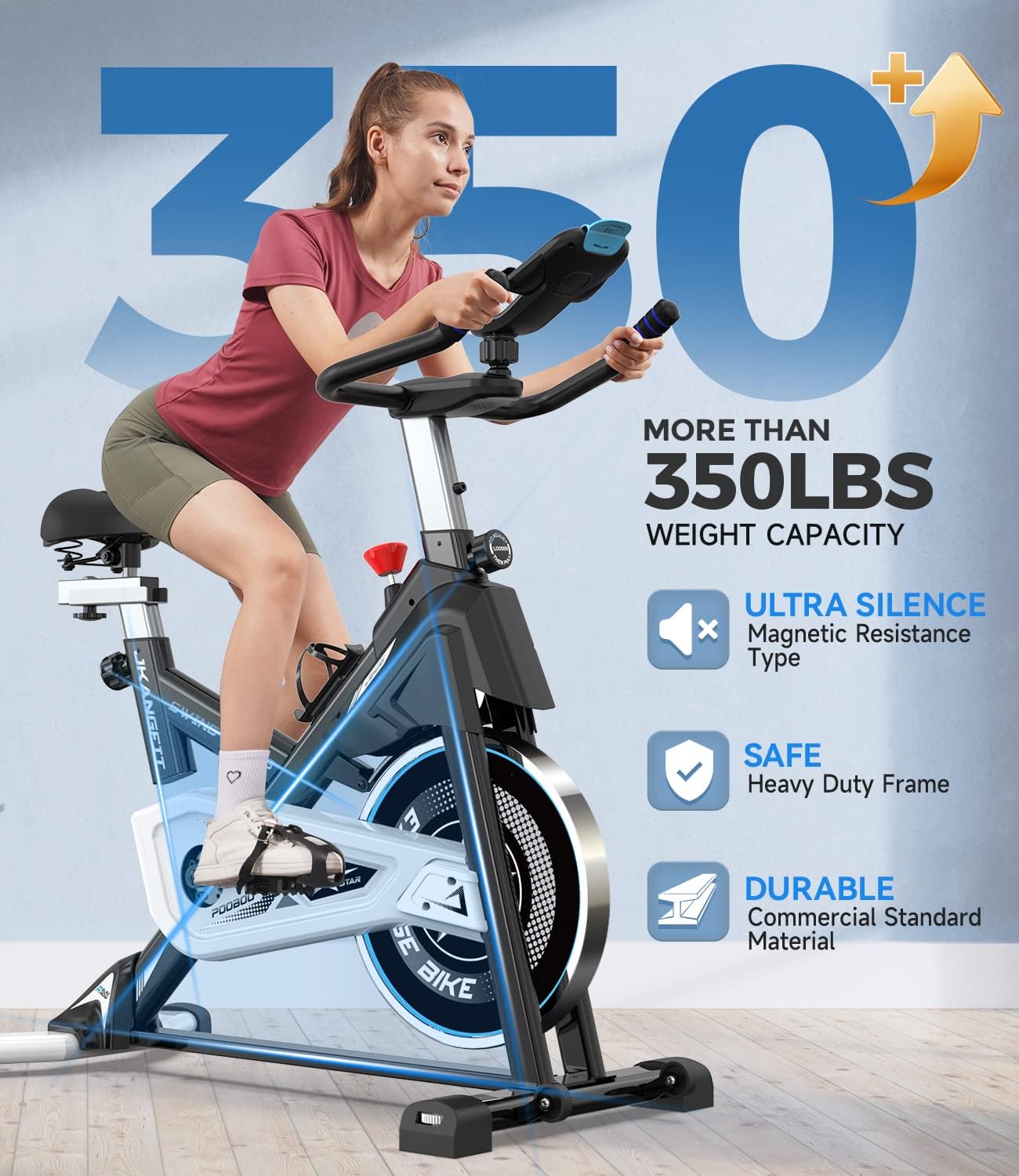 Pooboo Magnetic Exercise Bike Stationary, Indoor Cycling Bike with Built-In Bluetooth Sensor Compatible with Exercise bike apps Ipad Mount, Comfortable seat and Slant Board, Silent Belt Drive, 350LBS Weight Capacity (D626-S)