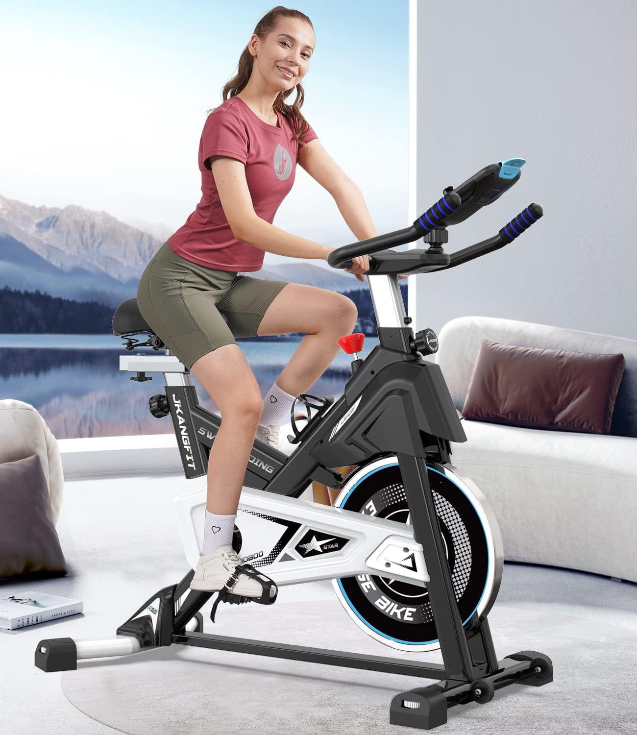 Pooboo Magnetic Exercise Bike Stationary, Indoor Cycling Bike with Built-In Bluetooth Sensor Compatible with Exercise bike apps Ipad Mount, Comfortable seat and Slant Board, Silent Belt Drive, 350LBS Weight Capacity (D626-S)