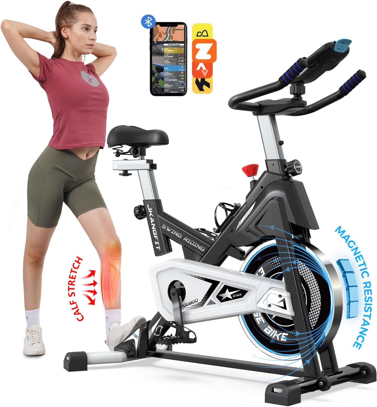 Pooboo Magnetic Exercise Bike Stationary, Indoor Cycling Bike with Built-In Bluetooth Sensor Compatible with Exercise bike apps Ipad Mount, Comfortable seat and Slant Board, Silent Belt Drive, 350LBS Weight Capacity (D626-S)