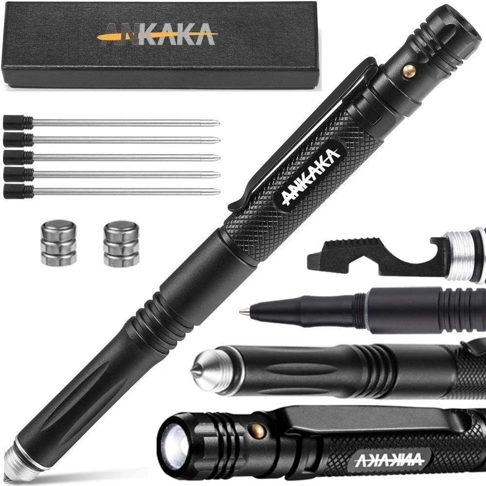 The Most Loaded 6-in-1 Tactical Pen: Solves Other Brands Weaknesses,Self Defense Tip + Flashlight + Ballpoint + Bottle Opener + Screw Driver + Hexagonal Wrench, 5 Ink Refills + 6 Batteries + Gift Box