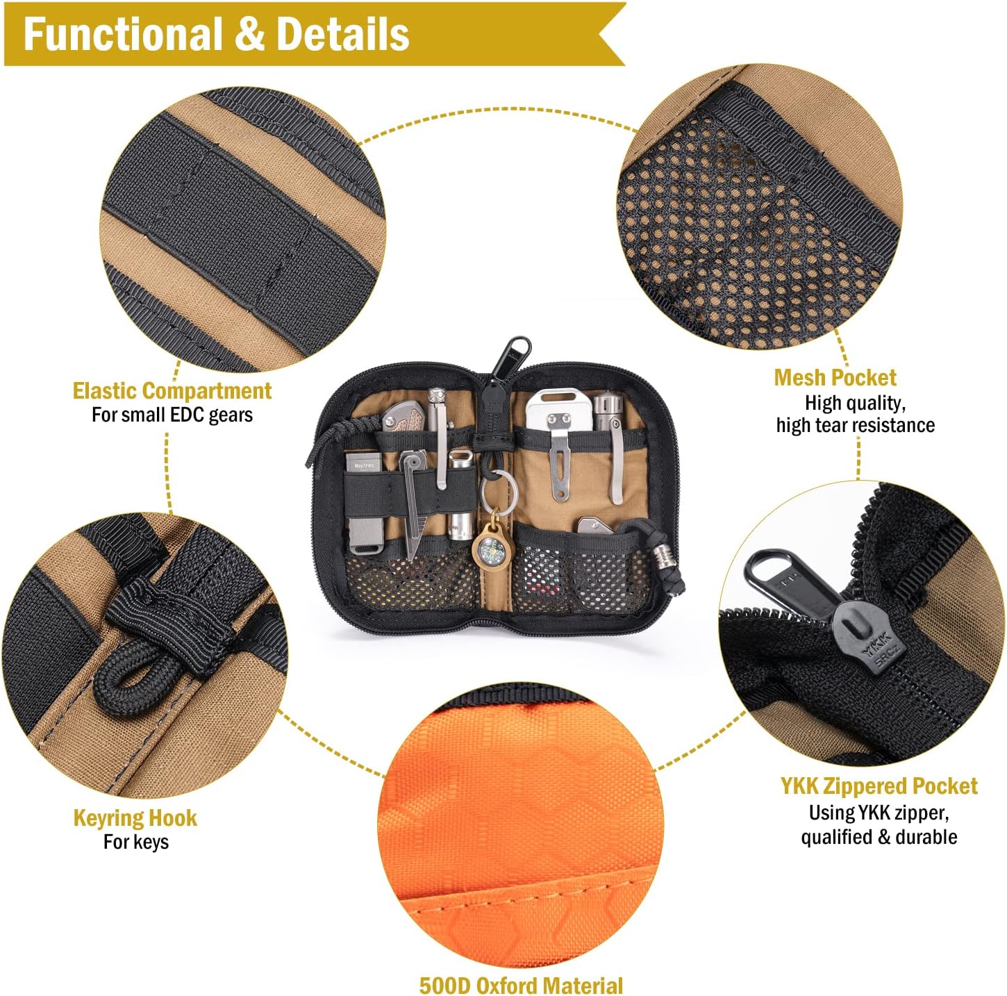 VIPERADE VE10 Tool Pouch, EDC Pocket Organizer for Men, Small EDC Organizer Pouch with 7 Pockets, EDC Pouch Organizer Utility Pouch for Multitools, Nylon Compact Organizer