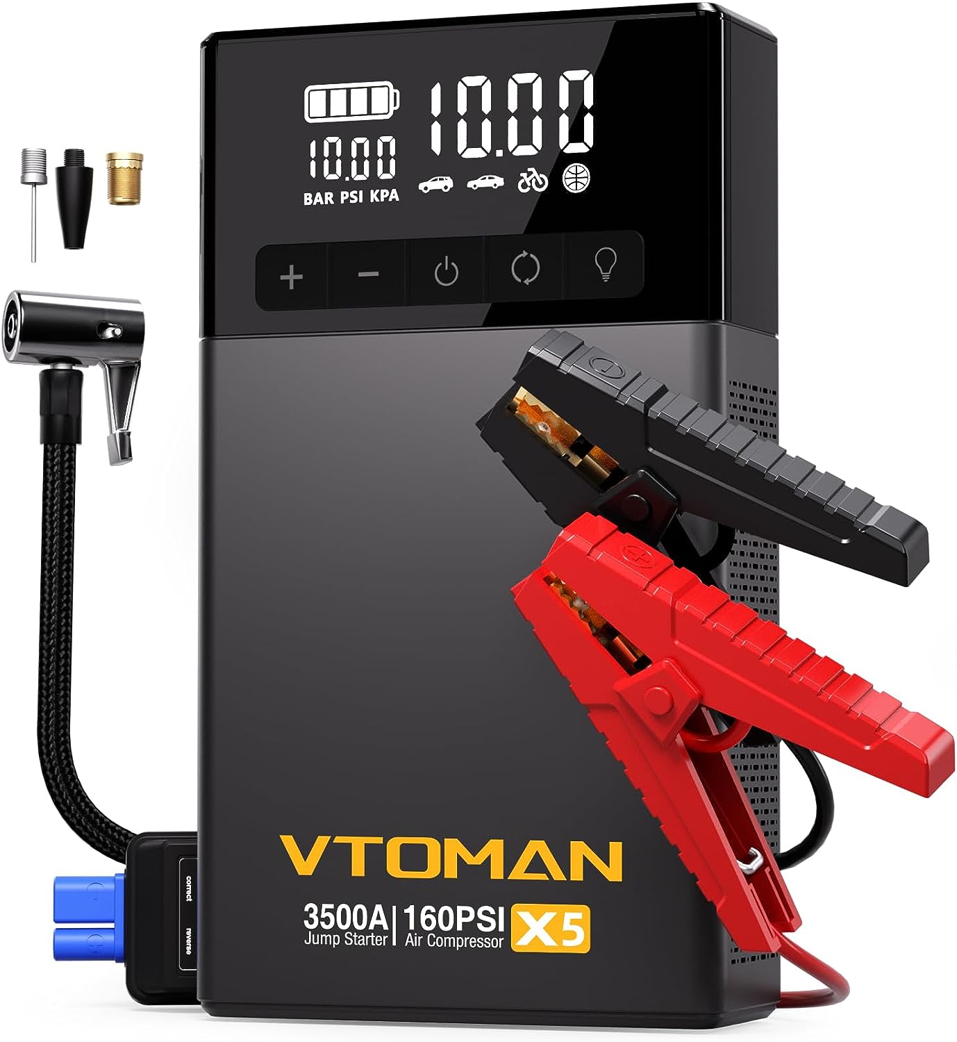 VTOMAN X5 Jump Starter with Air Compressor, 3500A Portable Car Battery Booster (Up to 9L Gas/8L Diesel Engines) with 160PSI Digital Tire Inflator, 12V Lithium Battery Jump box with Type-C Quick Charge