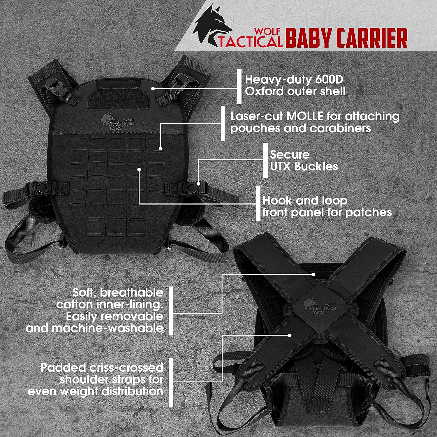 WOLF TACTICAL Baby Carrier for Men - Dad Baby Carrier Military Mens Baby Carrier for Infants and Toddlers